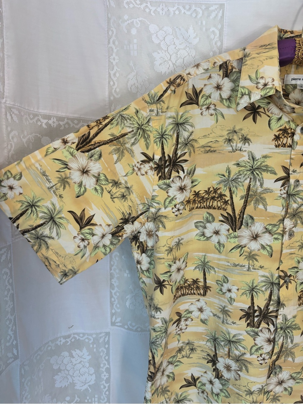 Men’s 100% Cotton Butter Yellow‎ Hawaiian  Print Short Sleeve Button Down Size L - Picture 4 of 14